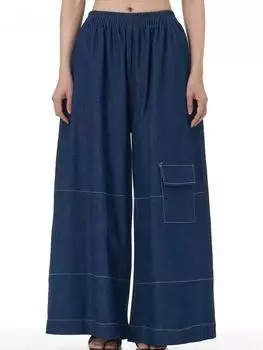 Xitao Широкие брюки с эластичным поясом и открытыми карманами GMM1359 One Size чёрный