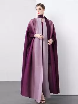 Xitao Складки Бандаж V-образный вырез рукав летучая мышь Тренч LJ1048 One Size фиолетовый