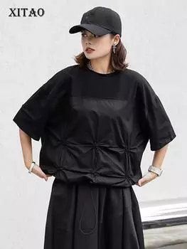 XITAO складывает повседневные футболки, свободный женский новый топ GJ1025