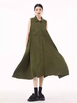 XITAO Sleevel Single Breasted Pocket Dress GMM1360 One Size чёрный