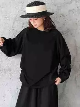 XITAO Solid Color Casual O-neck Full Sleeve Tops Vintage Fold Classic Style Trendy Fashion Autumn Women T-Shirt GMM1082 One Size чёрный