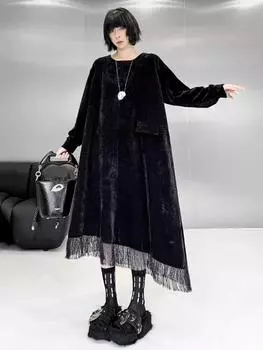 XITAO Solid Loose Trendy A-line Casual Dress ZYY1086 One Size чёрный