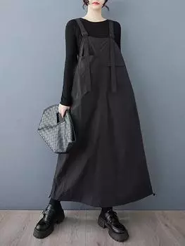 XITAO Straps Drawstring Buckle A-line Dress GMM1219 One Size чёрный