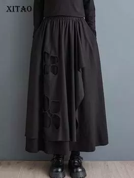 XITAO свободная асимметричная юбка с вырезом ZY8907 One Size чёрный