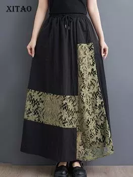 XITAO Свободная кружевная лоскутная юбка Темпераментная повседневная новая женская WLD20149 One Size чёрный