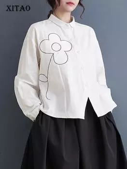 XITAO Свободная модная повседневная женская рубашка с цветочным узором и вышивкой DMJ3881