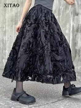 XITAO свободная однотонная женская юбка со складками, повседневная новая женская юбка ZY8736 One Size чёрный