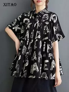 XITAO свободная повседневная рубашка с буквенным принтом, женский новый топ WLD20169 One Size чёрный