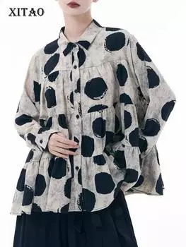 XITAO Свободная повседневная женская рубашка с длинным рукавом и принтом Dmj2350 One Size чёрный