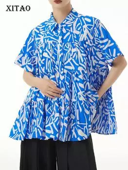 XITAO свободная повседневная женская рубашка с принтом, простой топ HQQ0859 One Size синий