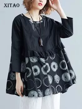 XITAO Свободная рубашка в горошек с принтом Женский топ DMJ2414