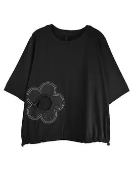 Xitao Свободная женская повседневная футболка с круглым вырезом и шнурком в стиле пэчворк HJF21295