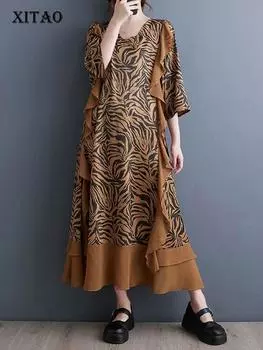 XITAO свободное модное контрастное цветное лоскутное женское платье LYD1172 One Size чёрный