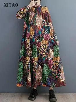 XITAO Свободное модное платье с воротником-стойкой LYD1297 One Size чёрный