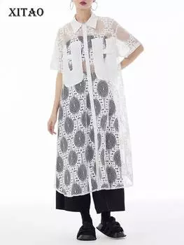 XITAO свободное нерегулярное кружевное платье модное темпераментное лоскутное женское летнее новое повседневное трендовое однобортное платье ZY8857 One Size белый