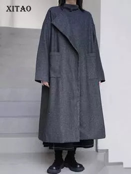 XITAO свободное однотонное лоскутное элегантное индивидуальное пальто SMH1014 One Size чёрный