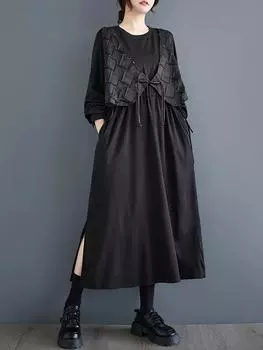 XITAO Свободное платье из двух частей с накладными рукавами ZYY1029 One Size чёрный