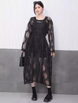 XITAO Свободное платье с завязками и вырезом HQQ2451 One Size чёрный