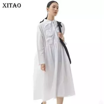 XITAO свободное плиссированное платье сплошного цвета темпераментное женское GWJ3214