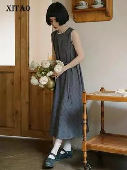 XITAO Свободное повседневное модное платье без рукавов с круглым вырезом LYD1385
