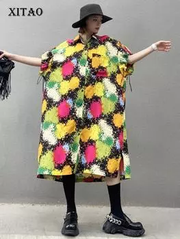 Xitao Свободное повседневное однобортное платье с принтом WLD20238 One Size жёлтый