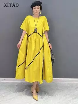 XITAO свободное повседневное платье однотонное модное женское платье со складками ZY8437