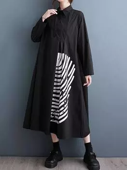 Xitao Свободное повседневное платье с длинными рукавами и принтом DMJ2228 One Size чёрный