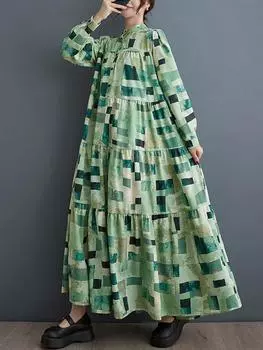 Xitao Свободное повседневное платье в стиле пэчворк ZYY1013 One Size зелёный