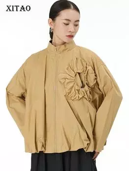 XITAO Свободное повседневное женское пальто с воротником-стойкой DMJ2351 One Size чёрный