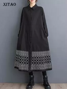XITAO свободное повседневное женское платье с длинными рукавами DMJ2946