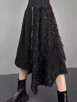 Xitao Свободного кроя однотонная повседневная юбка А-силуэта длиной до середины икры GMM1063 One Size чёрный