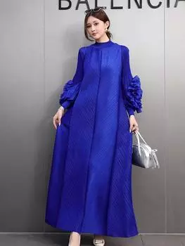 Xitao Свободного кроя повседневное однотонное платье А-силуэта с О-образным вырезом GMM1077 One Size синий