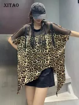 XITAO свободные асимметричные футболки в стиле пэчворк для женщин, новый повседневный топ нестандартной формы GJ1062 One Size леопардовый
