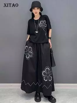 XITAO свободные цветочные женские комплекты повседневные широкие брюки комплект из двух предметов ZY8731
