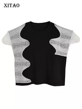 Xitao Свободные модные нерегулярные лоскутные футболки с вырезами, женский повседневный топ GJ1034 One Size белый