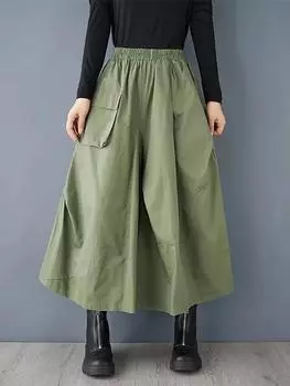 XITAO свободные однотонные брюки длиной до щиколотки с эластичной резинкой на талии, новые осенние женские брюки с асимметричными карманами в стиле пэчворк GMM1098 One Size чёрный