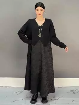 Xitao Свободные повседневные женские платья в стиле пэчворк GYX1060 One Size чёрный