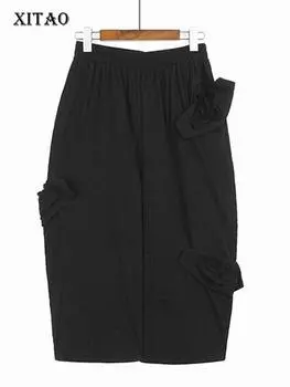 XITAO свободные повседневные женские широкие брюки с трехмерным украшением DMJ2076 One Size хаки