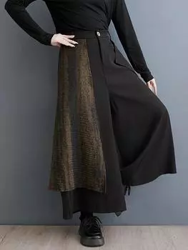 XITAO свободные широкие брюки нестандартной формы для женщин в стиле пэчворк HQQ2116 One Size чёрный