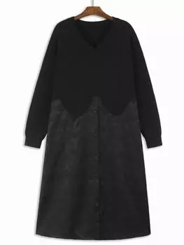 Xitao Свободные винтажные трикотажные платья в стиле пэчворк GYX1059 One Size чёрный