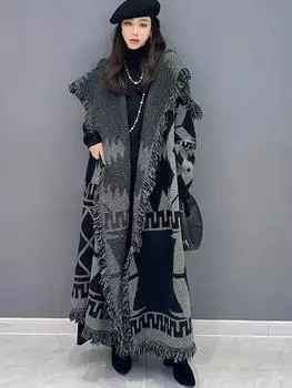 XITAO свободные вязанные длинные свитера GJ1104 One Size чёрный