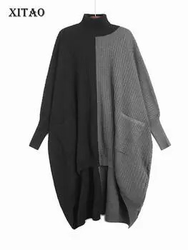 XITAO свободные вязаные платья асимметричного контрастного цвета женское осеннее новое поступление платье с рукавами «летучая мышь» LYD1286 One Size красный