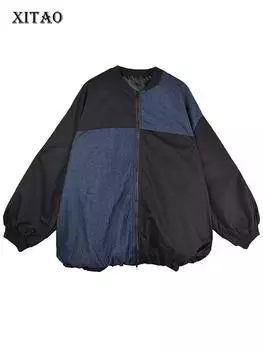Xitao Свободные женские куртки на молнии в стиле пэчворк GJ1080 One Size чёрный