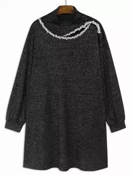 Xitao Свободные женские водолазки с вышивкой, расклешенные платья GYX1045 One Size чёрный