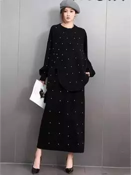 XITAO свободный асимметричный трикотажный комплект из двух предметов с круглым вырезом GMM1295 M чёрный