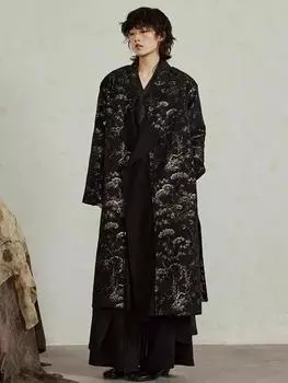 Xitao Свободный длинный жаккардовый тренч со шнуровкой ZYY1036 One Size чёрный