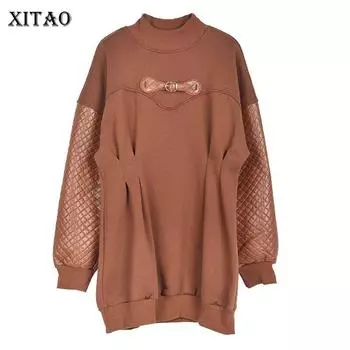 XITAO Свободный модный простой лоскутный плиссированный пуловер LDD2232 One Size чёрный