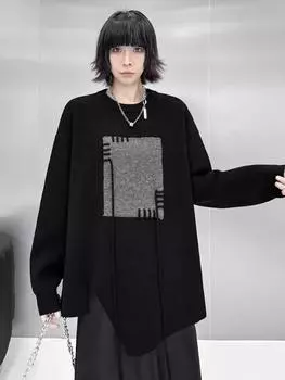 XITAO O-образный вырез свободного кроя однотонный повседневный длинный рукав свитер GMM1038 One Size чёрный