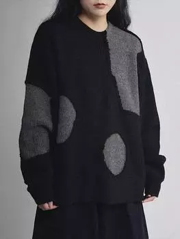 Xitao Свободный повседневный женский свитер в стиле пэчворк ZYY1072 One Size хаки