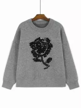 Xitao Свободный свитер с цветочным принтом ZYY1088 One Size чёрный